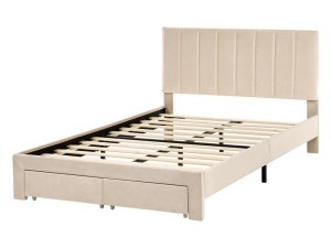 Produs Resigilat Pat Re-Bloom Lonzac, 120x200 cm, catifea/lemn, somiera 12 lamele, tablie 125x51 cm, picioare 28 cm, bej - Verificat A - Img 3