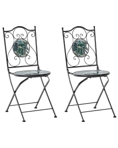 Produs Resigilat Set 2 scaune de gradina Re-Bloom Cozzana, fier/ceramica, 40x45x90 cm, negru/verde - Verificat A