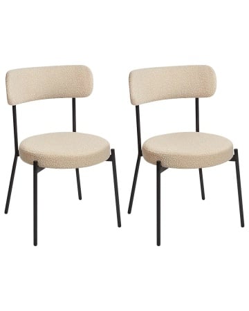 Produs Resigilat Set 2 scaune dining Allison, boucle/otel, 47x52x77 cm, 120 kg, bej deschis si negru - Verificat A