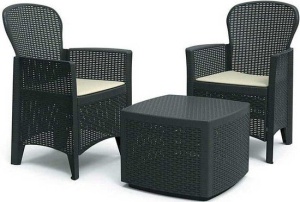 Progarden set gradina Tree 3 piese, polipropilena, 2 scaune 59x57x85.5 cm + masa 53x53x40 cm, perne incluse, antracit - Verificat B · Re-Bloom