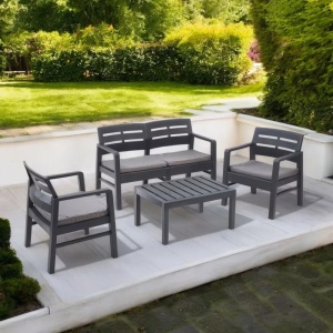 Progarden set mobilier gradina Java 4 piese, polipropilena, canapea 2L 121x58x74 cm + 2 scaune 63x58x74 cm + masa 74x55x38 cm, perne incluse, antracit - Verificat A · Re-Bloom - Img 3