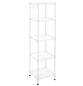 Raft de depozitare Songmics, 5 nivele, otel/plastic, alb, 30 x 30 x 123,5 cm, Resigilat, Grad A