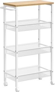 Raft de depozitare Vasagle, cu roti, 4 nivele, metal/lemn, alb/natur, 41 x 22 x 77 cm, Resigilat, Grad A