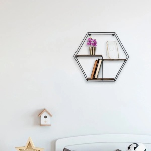 Raft de perete Re-Bloom, metal/lemn masiv, maro/negru, 60 x 53 x 15 cm, Resigilat, Grad A - Img 3