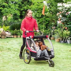 Remorca bicicleta pentru copii Re-Bloom, 2 in 1, otel/tesatura oxford, rosu/gri/negru, 142 x 75 x 101 cm, Resigilat, Grad A - Img 4