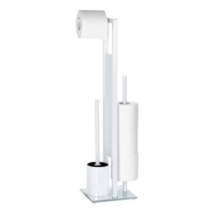 Rivalta suport hartie igienica si perie toaleta 3in1 18x70x20 cm, otel/sticla/plastic, alb - Verificat A · Re-Bloom