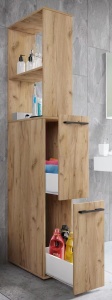 Sadilo dulap inalt baie 25x183x50 cm, 2 sertare, 2 rafturi fixe, PAL decor stejar - Verificat A · Re-Bloom - Img 2