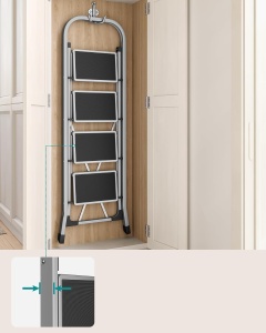 Scara pliabila Songmics, 4 trepte, otel, gri/negru, 89 x 45 x 127 cm, Resigilat, Grad A - Img 4