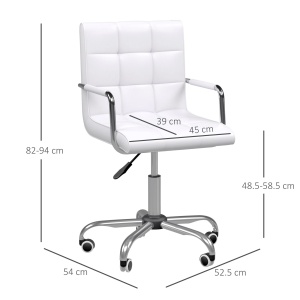 Scaun birou alb captusit, reglabil pe inaltime, roti antiderapante, piele PU, fier zincat, 52.5x54x84-99cm - Verificat A · Re-Bloom - Img 3