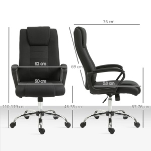 Scaun birou ergonomic basculant si captusit, inaltime reglabila, spatar inalt cu cotiere, 5 roti, 62x76x110-119cm, Negru - Verificat A · Re-Bloom - Img 3