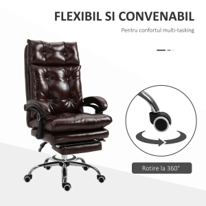 Scaun birou ergonomic cu suport picioare detasabil, inaltime reglabila, PU, Maro - Verificat A · Re-Bloom - Img 5
