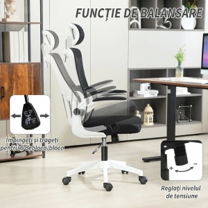 Scaun birou ergonomic reglabil si reclinabil, plasa textila, tetiera detasabila, Negru - Verificat A · Re-Bloom - Img 6