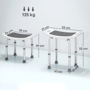 Scaun de dus pentru varstnici/persoane cu dizabilitati, aliaj de aluminiu/PE/EVA, alb/gri/argintiu, 52 x 31 x 39-52 cm, Resigilat, Grad A - Img 4