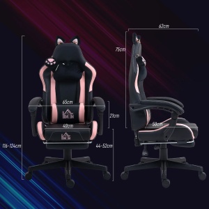 Scaun ergonomic de Gaming, piele ecologica/metal/plastic, negru/roz, 65 x 62 x 116-124 cm, Resigilat, Grad A - Img 3