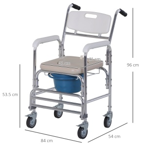 Scaun WC cu Rotile Re-Bloom, pentru varstnici/persoane cu dizabilitati, aluminiu/HDPE/PP/piele ecologica, albastru/alb/argintiu, 84 x 54 x 96 cm, Resigilat, Grad A - Img 3