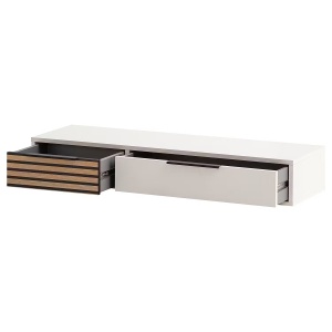 Schildmeyer masa consola suspendata 104x16x32 cm, 2 sertare, PAL alb cu accente stejar, manere metal negru - Verificat A · Re-Bloom - Img 3