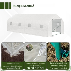 Sera tunel pentru gradina 6x3x2m, otel galvanizat Ø18mm/PE 140g/m², 8 ferestre 45x38cm, usa rulanta, alb - Verificat A · Re-Bloom - Img 4