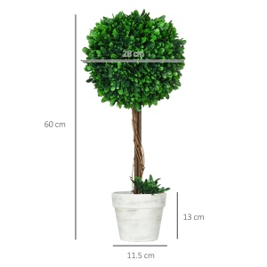 Set 2 plante artificiale buxus cu frunze de santal Re-Bloom, PE/otel, inaltime 60 cm, bila diametru 28 cm, ghiveci diametru 11.5x13 cm, verde/maro/alb - Verificat A · Re-Bloom - Img 2