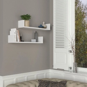 Set 2 rafturi perete 63x14.5x14.5 cm, PAL melamina 100%, grosime 18mm, stil scandinav, alb - Verificat A · Re-Bloom - Img 3