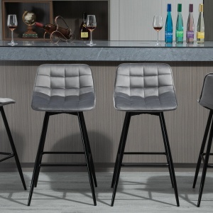 Set 2 scaune de bar stil nordic cu spatar si suport picioare, poliester/metal, 45x47x88 cm, sezut 42x35cm/inaltime 64.5cm, spatar 42.5x22.5cm, capacitate 120kg, gri/negru - Verificat A · Re-Bloom - Img 2