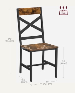 Set 2 scaune Vasagle, otel/PAL, negru/maro rustic, 43 x 43,4 x 95,5 cm, Resigilat, Grad A - Img 4
