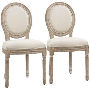 Set 2 scaune vintage capitonate Re-Bloom, textil poliester efect in/spuma cauciuc/lemn cauciuc, 49x56x96 cm, sezut 49x42x54 cm, 120 kg, alb crem/lemn natural - Verificat A · Re-Bloom