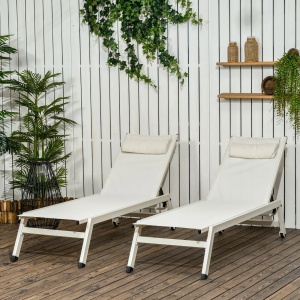 Set 2 sezlonguri de gradina, aluminiu/poliester, 55x195x30 cm, 5 niveluri inclinare, perne incluse, capacitate 130kg, bej - Verificat A · Re-Bloom - Img 2