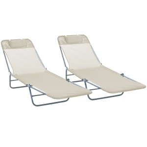 Set 2 sezlonguri de plaja pliabile Re-Bloom, otel/plasa, 137x56x86 cm, extensibil 182x56 cm, spatar 5 niveluri, 120 kg, bej - Verificat A · Re-Bloom