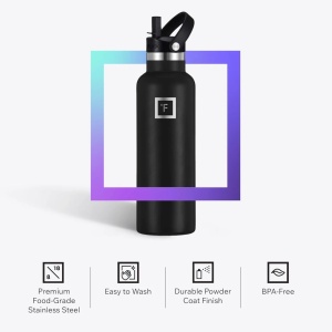 Set 2 sticle 950 ml alb/negru & albastru inchi, otel inoxidabil IRON °FLASK, 3 capace, rece 24 ore / cald 12 ore, izolata, , fara BPA, 950 ml - Img 4