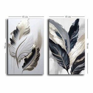 Set 2 tablouri decorative canvas model frunze 45x70 cm, panza/lemn, stil natural modern, multicolor - Verificat A · Re-Bloom - Img 4