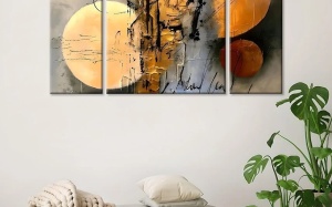 Set 3 tablouri decorative canvas model abstract, 2x20x45 cm + 1x45x45 cm, 50% bumbac/50% poliester, imprimare digitala, cadru lemn 2 cm, multicolor - Verificat A · Re-Bloom - Img 4