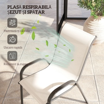 Set 4 scaune suprapozabile spatar inalt 54x71x93 cm, cadru otel, sezut si spatar textilena, capacitate 120 kg, negru si bej - Verificat A · Re-Bloom - Img 6