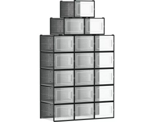 Set de 18 organizatoare pentru incaltaminte Songmics, polipropilena, transparent/negru, 25 x 35 x 18,5 cm, Resigilat, Grad A