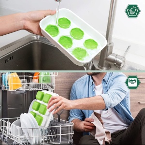 Set de 2 forme pentru cuburi de gheata DOQAUS, plastic/silicon, alb,/verde - Img 3