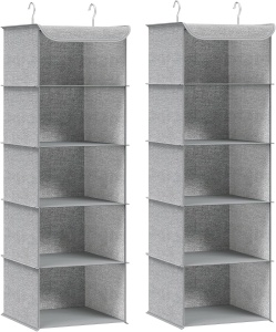 Set de 2 organizatoare suspendate Songmics, bambus/textil/metal, gri, 30 x 30 x 90 cm, Resigilat, Grad A