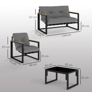 Set gradina Re-Bloom, otel/poliester/spuma PP, canapea 114x70x67 cm + 2 fotolii 60x70x67 cm + masa 65x42x35 cm, 3 perne incluse, gri deschis/negru - Verificat A · Re-Bloom - Img 2
