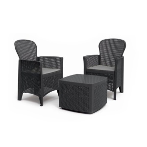 Set gradina/terasa, Progarden, TREE, 3 piese, polipropilena, antracit, 2 scaune 59x57x85.5 cm, masa 53x53x40 cm, Resigilat, Grad A