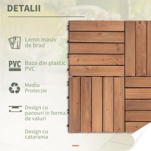 Set gresie exterior din lemn de brad si PVC, 27 bucati, interblocabila, antiderapanta, 30x30x2.5cm, Maro - Verificat A · Re-Bloom - Img 6