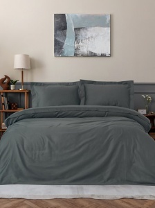 Set husa pilota + 2 fete de perna, satin bumbac 100%, 200x200 cm + 2x80x80 cm, antracit - Verificat A · Re-Bloom