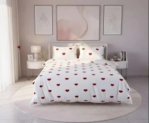 Set husa pilota + fata de perna, 70% bumbac/30% poliester, 155x220 cm + 80x80 cm, imprimeu pigmentat, alb/rosu - Verificat A · Re-Bloom