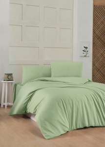 Set husa pilota + fata de perna, bumbac ranforce 100%, 117g/m², 135x200 cm + 80x80 cm, verde deschis - Verificat A · Re-Bloom