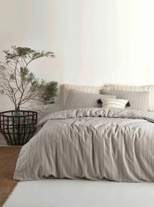 Set husa pilota + fata de perna, bumbac ranforce 100%, 135x200 cm + 80x80 cm, gri/alb - Verificat A · Re-Bloom