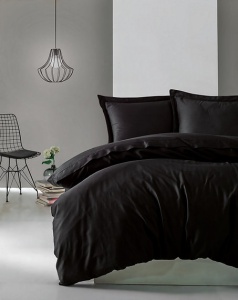 Set husa pilota + fata de perna, satin bumbac 100%, 155x200 cm + 80x80 cm, negru - Verificat A · Re-Bloom - Img 1