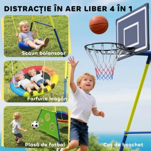 Set leagan gradina 4in1 copii, 2 leagane, cos baschet, poarta fotbal, 288x160x220cm, Multicolor - Verificat A · Re-Bloom - Img 4