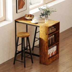 Set masa bar cu 3 rafturi + 2 scaune inalte, stil industrial, PAL/otel, Maro rustic/Negru - Verificat A · Re-Bloom - Img 2