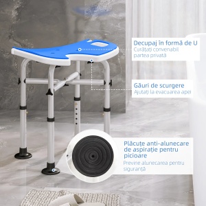Set scaun de dus reglabil Re-Bloom, pentru varstnici/persoane cu dizabilitati si un maner cu ventuza, aluminiu/HDPE/EVA, gri/albastru inchis/argintiu, 48,5 x 33 x 39-51,5 cm, Resigilat, Grad A - Img 2