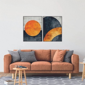 Set tablou decorativ Re-Bloom, 2 piese, MDF, gri/negru/portocaliu, 60 x 80 cm - Img 3