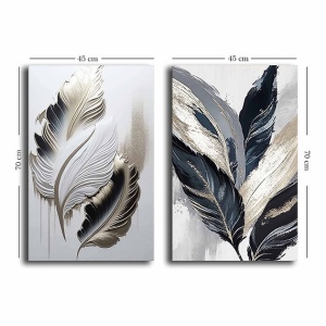 Set tablou decorativ Re-Bloom, 2 piese, model frunze, panza/lemn, multicolor, 45 x 70 cm - Img 2
