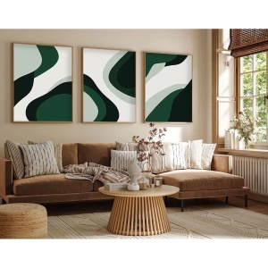 Set tablou decorativ Re-Bloom, 3 piese, MDF/lemn masiv, verde/alb/negru, 50 x 70 cm - Img 5