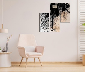 Set tablou decorativ Re-Bloom, 3 piese, model abstract, panza/lemn, multicolor - Img 2